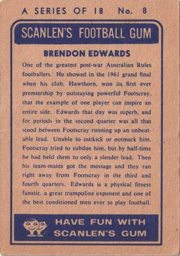 1963 Scanlens VFL #8 Brendan Edwards Back